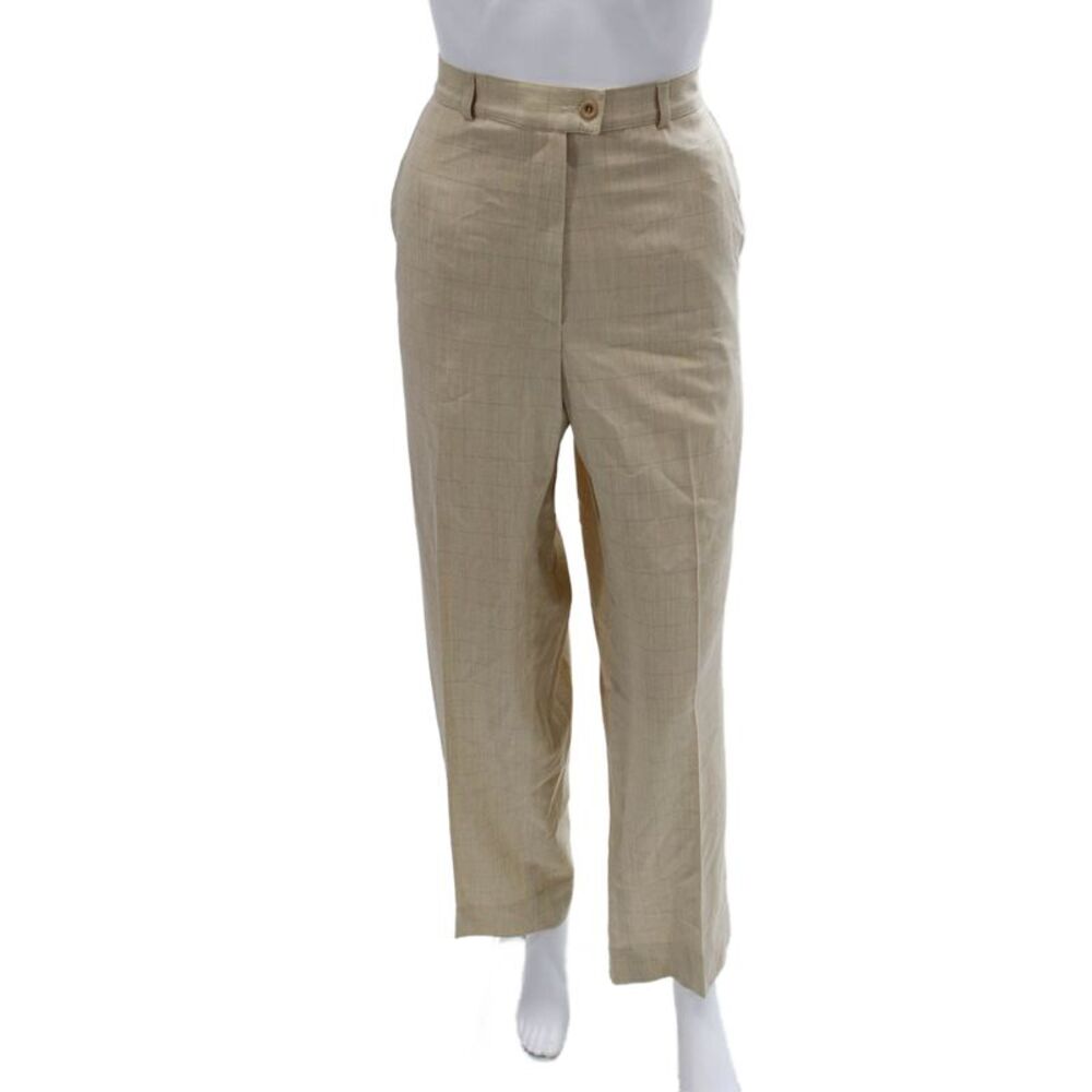 Zanella Mens Dress Pants Beige Check 96% Wool 4% Elastane Button Size 8